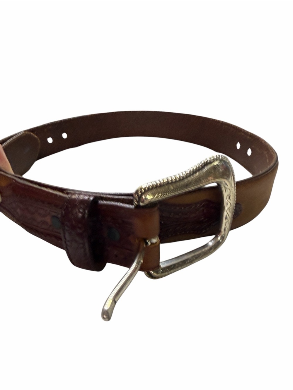 Justin Brown Leather Men’s Belt with Silver Buckle